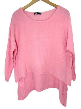 M Made in Italy Linen Sharkbite Top Pink Boho